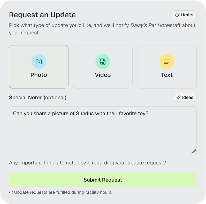 Owner choosing a photo update from the portal